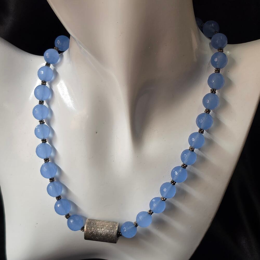 Vintage Chalcedony & Sterling Silver Necklace w/Toggle Clasp & Pendant 16 inches